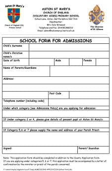 School Admissions Form